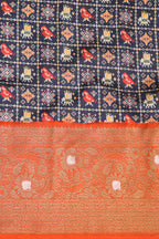 Blue Patola Tussar Silk Digital Print Fabric With Banarasi Border - Luxurion World