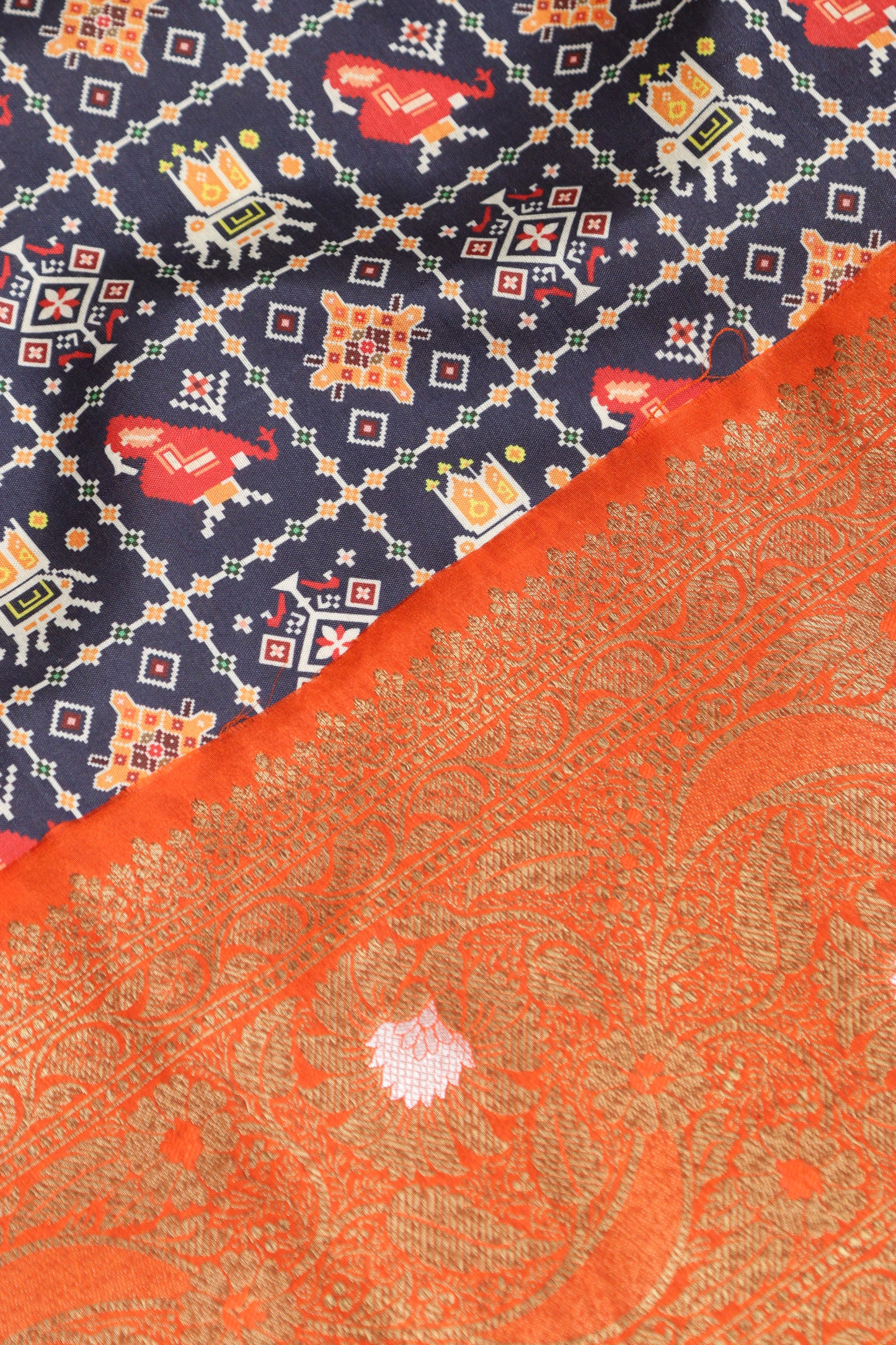 Blue Patola Tussar Silk Digital Print Fabric With Banarasi Border