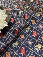 Blue Digital Printed Patola Design Tussar Silk Fabric ( 1 Mtr ) - Luxurion World