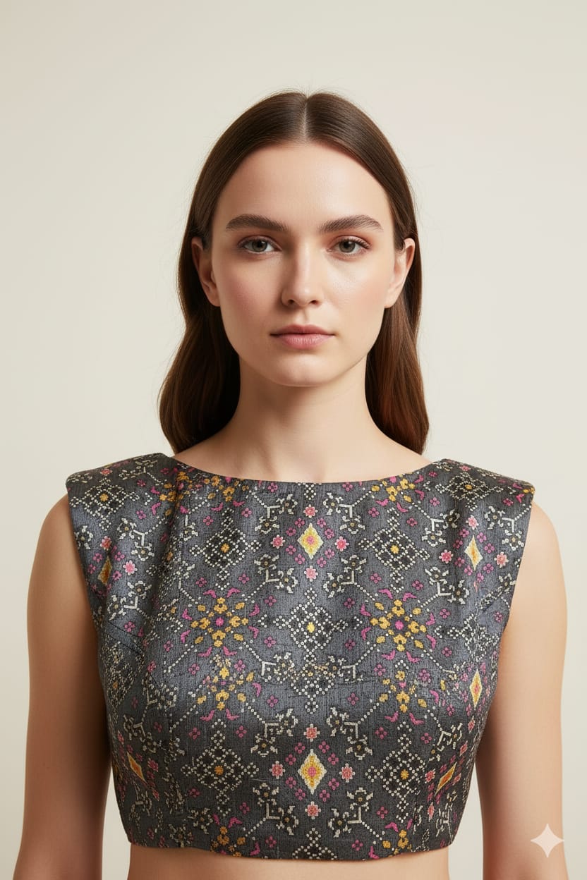 Grey Patola Design Tussar Silk Blouse - Luxurion World