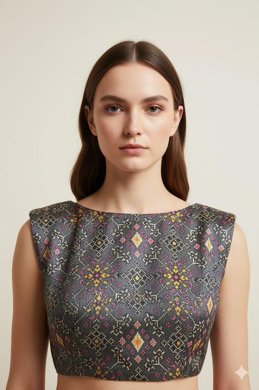 Grey Patola Design Tussar Silk Blouse - Luxurion World