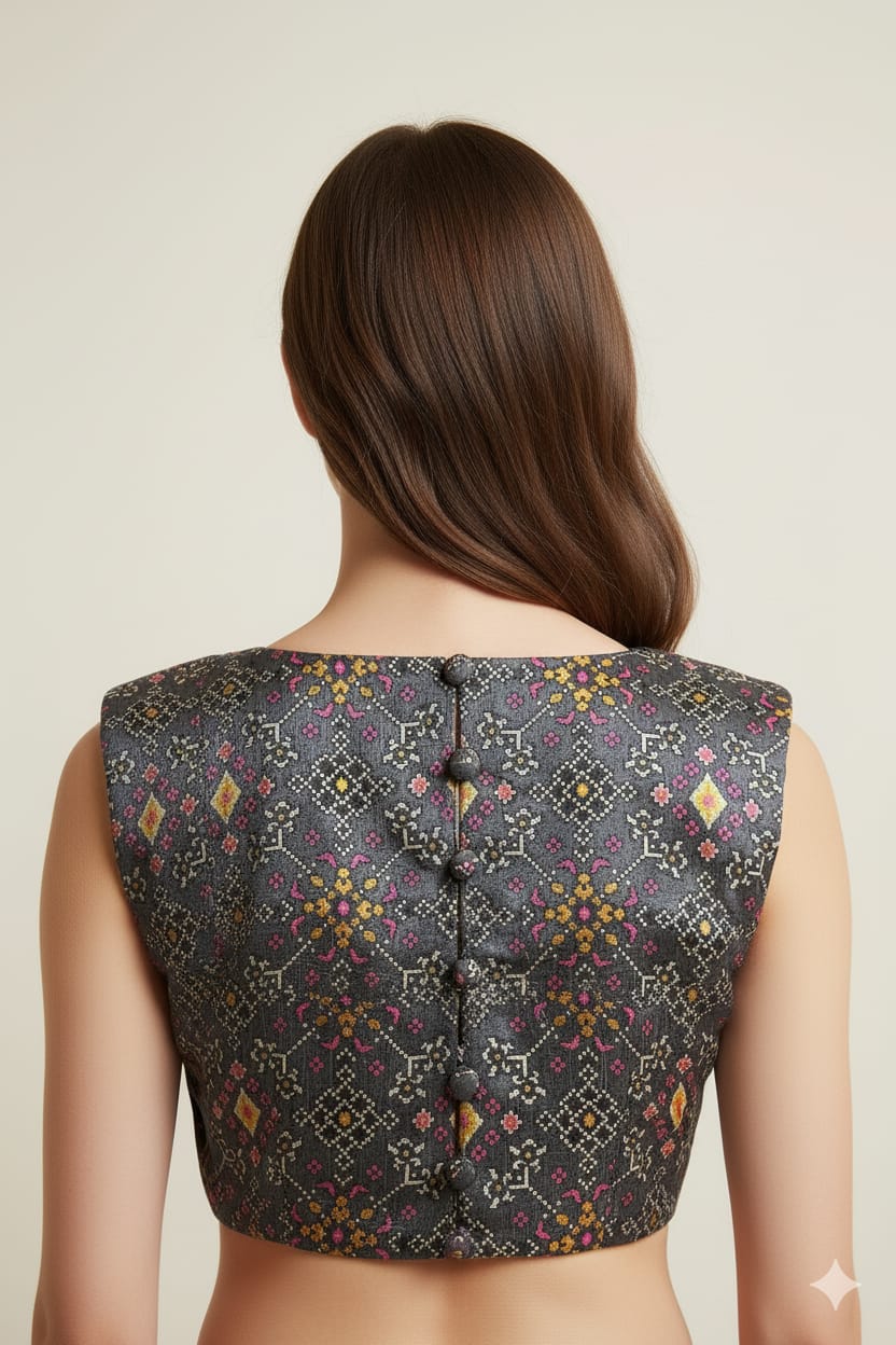 Grey Patola Design Tussar Silk Blouse - Luxurion World