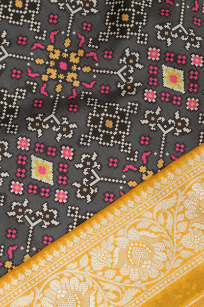 Grey Patola Tussar Silk Digital Print Fabric With Banarasi Border