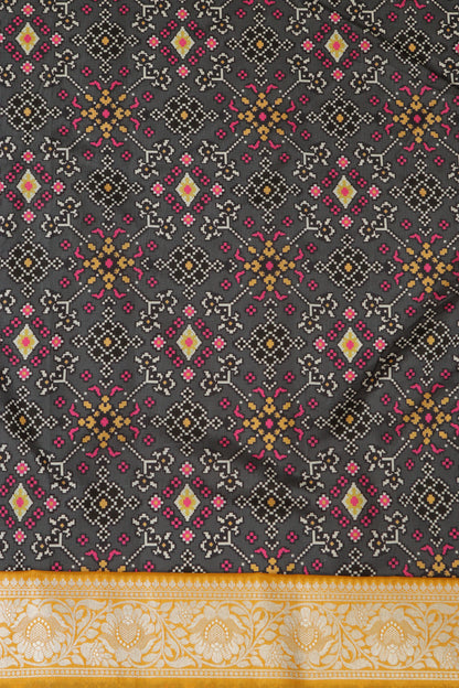 Grey Patola Tussar Silk Digital Print Fabric With Banarasi Border