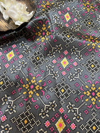 Grey Digital Printed Patola Design Tussar Silk Fabric ( 1 Mtr ) - Luxurion World