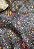 Grey Digital Printed Patola Design Tussar Silk Fabric ( 1 Mtr ) - Luxurion World