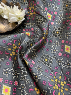 Grey Digital Printed Patola Design Tussar Silk Fabric ( 1 Mtr ) - Luxurion World