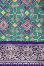 Green Digital Printed Patola Design Tussar Silk Fabric With Banarasi Border ( 1 Mtr ) - Luxurion World