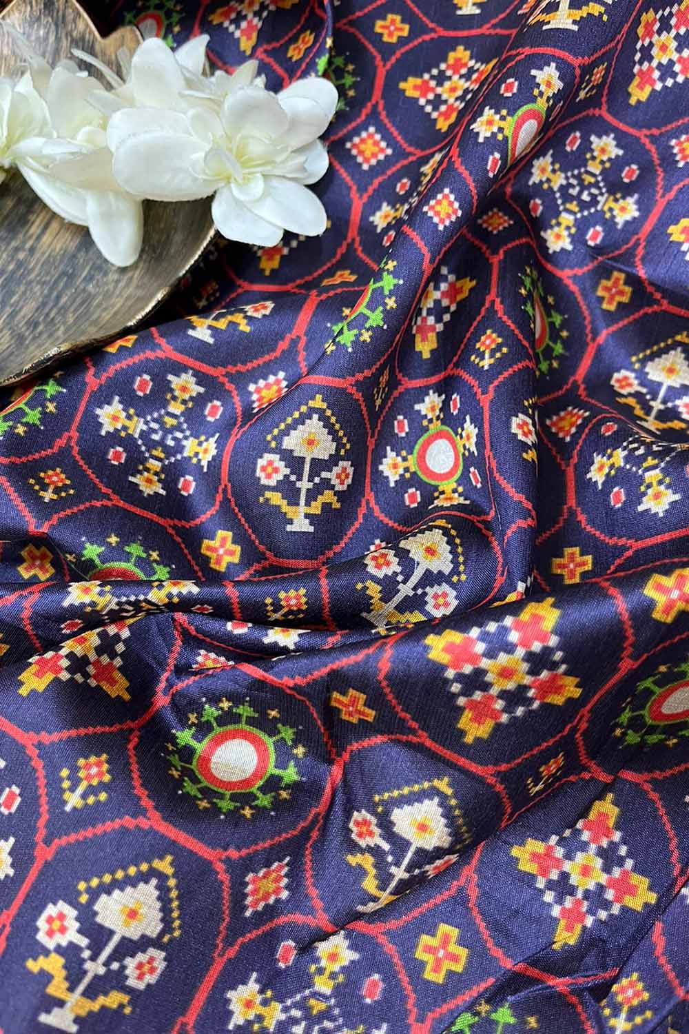Purple Digital Printed Patola Design Tussar Silk Fabric ( 1 Mtr ) - Luxurion World
