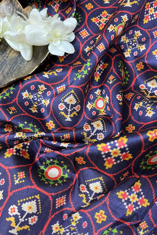 Purple Digital Printed Patola Design Tussar Silk Fabric ( 1 Mtr ) - Luxurion World
