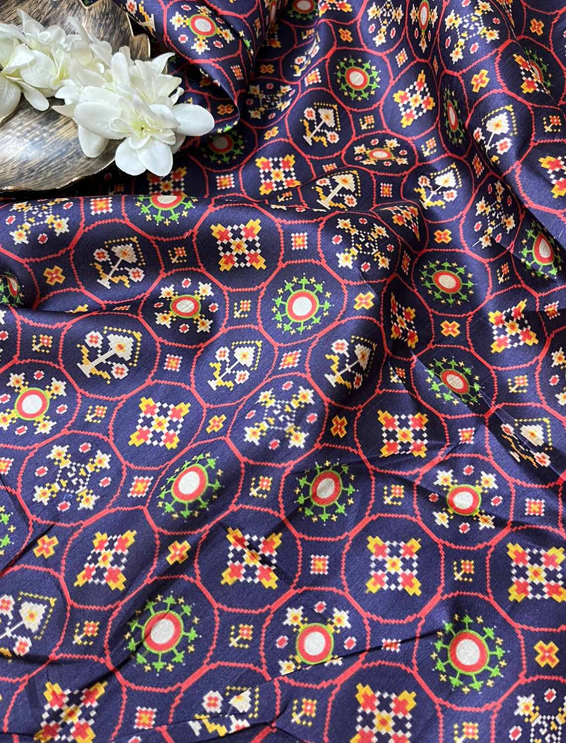 Purple Digital Printed Patola Design Tussar Silk Fabric ( 1 Mtr ) - Luxurion World