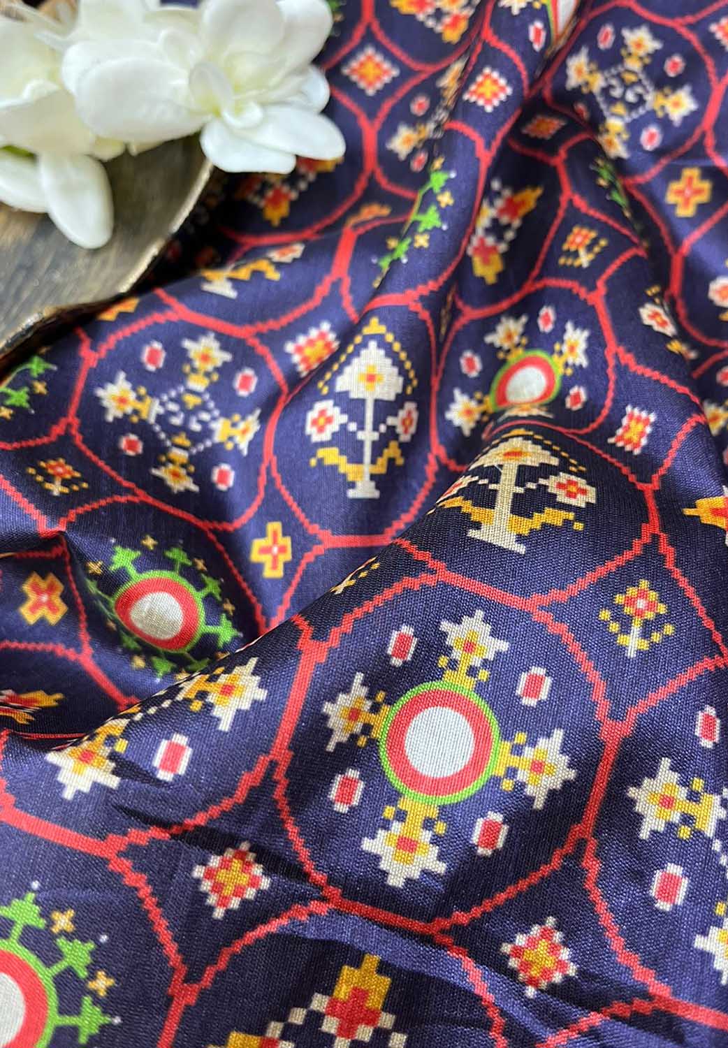Purple Digital Printed Patola Design Tussar Silk Fabric ( 1 Mtr ) - Luxurion World