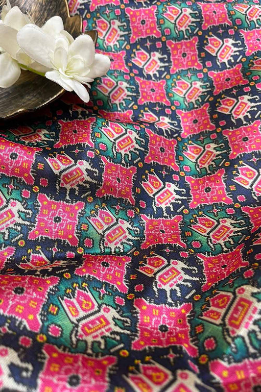 Multicolor Digital Printed Patola Design Tussar Silk Fabric ( 1 Mtr ) - Luxurion World