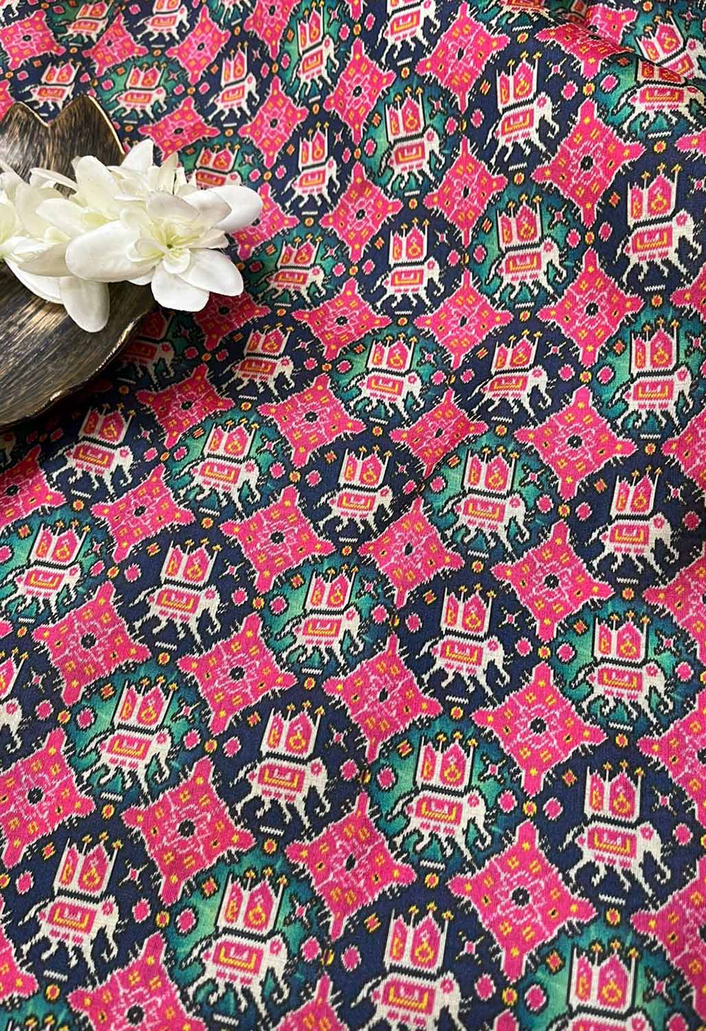 Multicolor Digital Printed Patola Design Tussar Silk Fabric ( 1 Mtr ) - Luxurion World