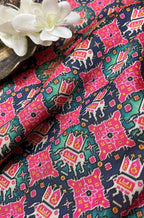 Multicolor Digital Printed Patola Design Tussar Silk Fabric ( 1 Mtr ) - Luxurion World