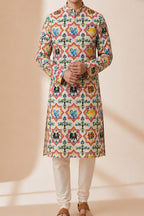 Off White Patola Tussar Silk Kurta — Digital Print, Festive