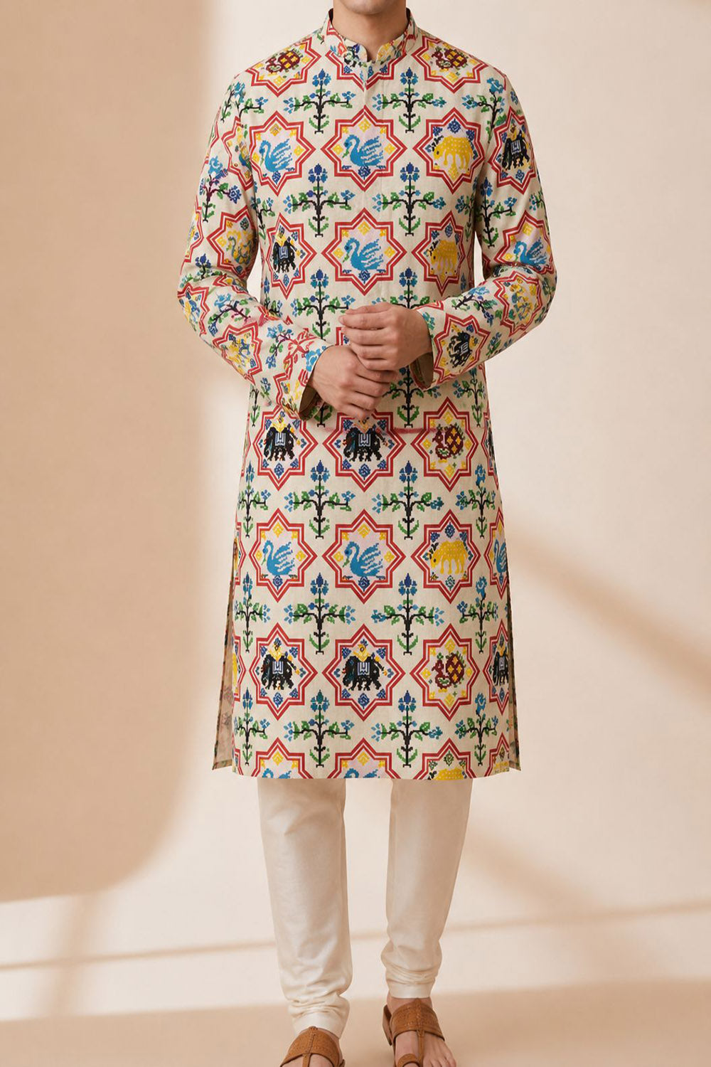 Off White Patola Tussar Silk Kurta — Digital Print, Festive