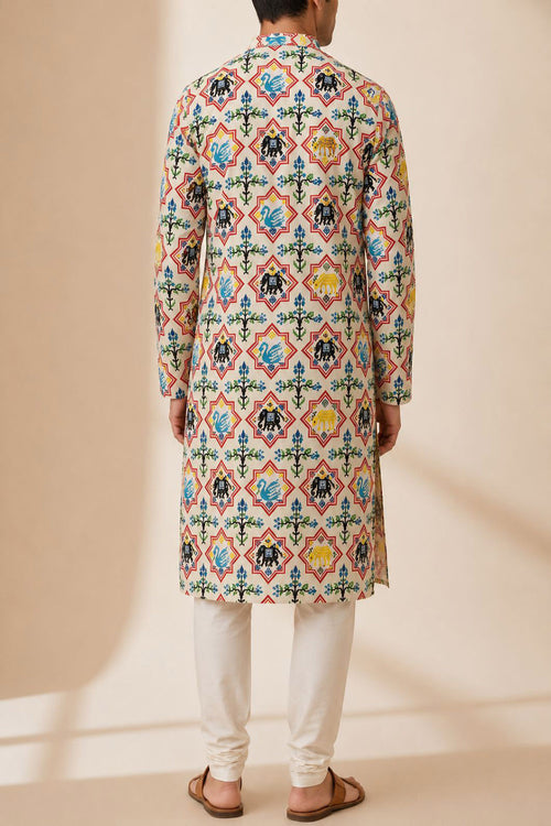 Off White Digital Printed Patola Design Tussar Silk Kurta IF1D1RD423101204