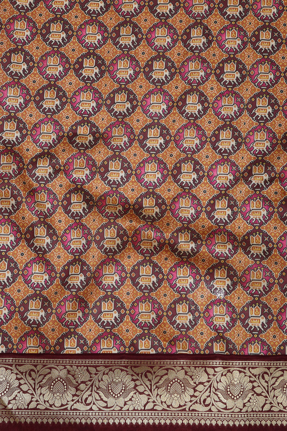 Multicolor Digital Printed Patola Design Tussar Silk Fabric With Banarasi Border ( 1 Mtr ) - Luxurion World