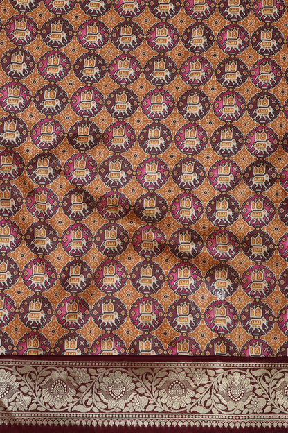 Multicolor Digital Printed Patola Design Tussar Silk Fabric With Banarasi Border ( 1 Mtr ) - Luxurion World