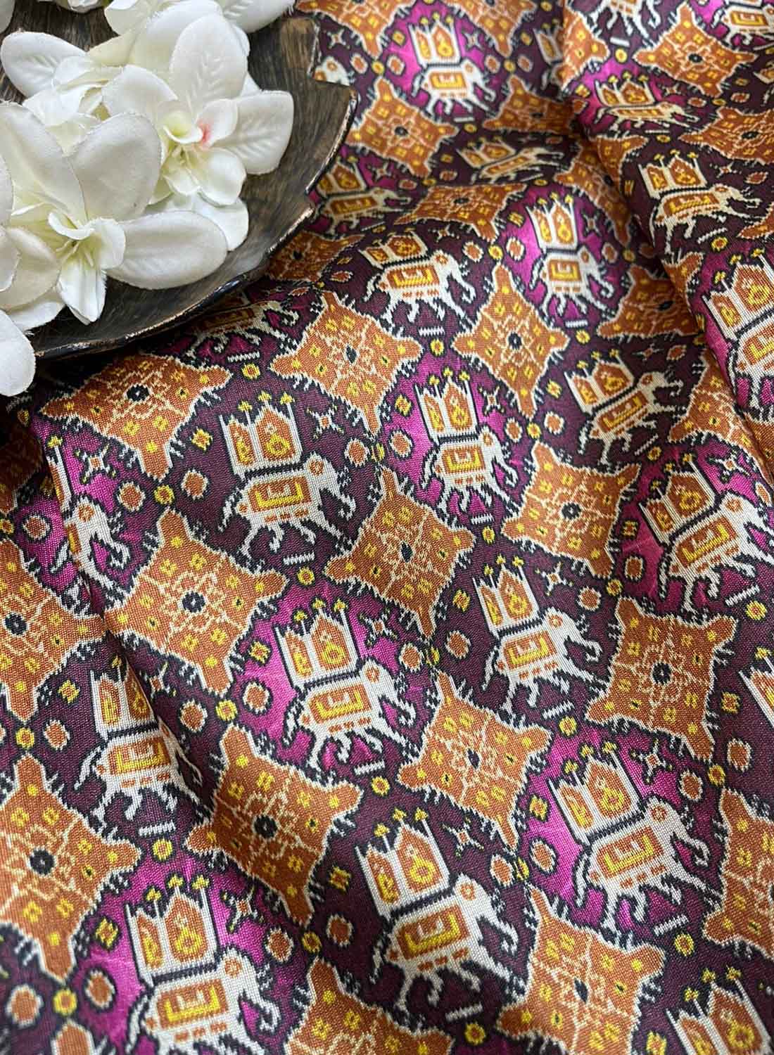 Multicolor Digital Printed Patola Design Tussar Silk Fabric ( 4.5 Mtr ) - Luxurion World