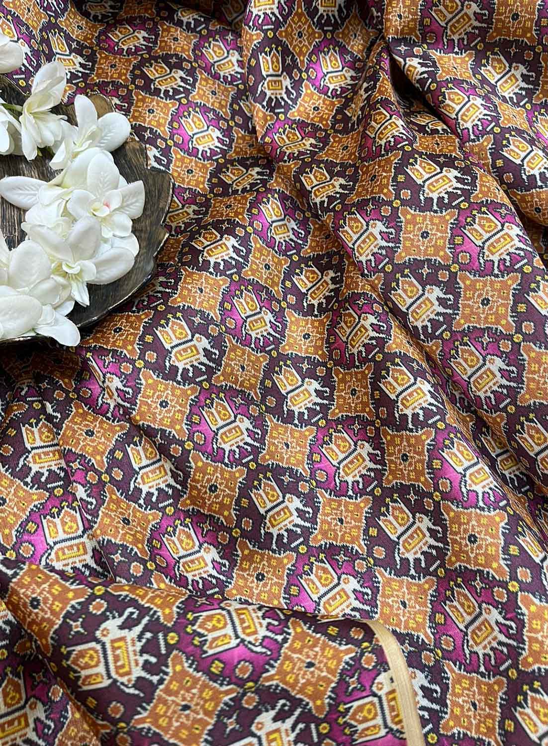 Multicolor Digital Printed Patola Design Tussar Silk Fabric ( 4.5 Mtr ) - Luxurion World