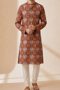 Red Patola Tussar Silk Kurta — Digital Print, Festive
