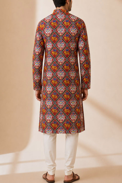 Red Digital Printed Patola Design Tussar Silk Kurta IF1D1RD423101206