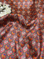 Red Digital Printed Patola Design Tussar Silk Fabric ( 1 Mtr ) - Luxurion World