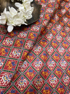 Red Digital Printed Patola Design Tussar Silk Fabric ( 1 Mtr ) - Luxurion World