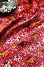Pink Digital Printed Patola Design Tussar Silk Fabric ( 1 Mtr ) - Luxurion World