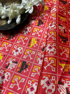 Pink Digital Printed Patola Design Tussar Silk Fabric ( 1 Mtr ) - Luxurion World
