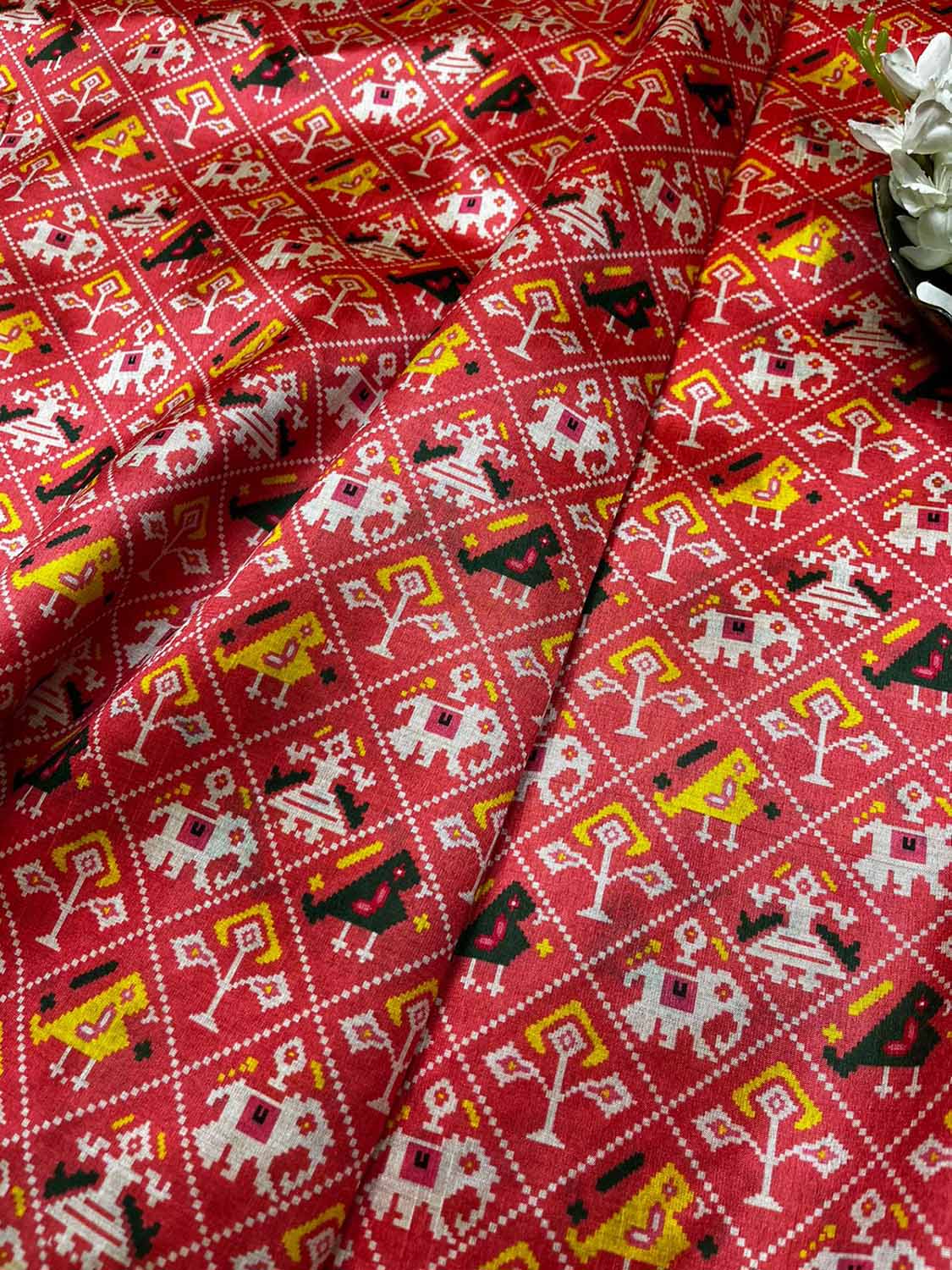 Pink Digital Printed Patola Design Tussar Silk Fabric ( 1 Mtr ) - Luxurion World