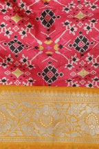 Pink Digital Printed Patola Design Tussar Silk Fabric With Banarasi Border ( 1 Mtr ) - Luxurion World