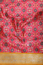 Pink Digital Printed Patola Design Tussar Silk Fabric With Banarasi Border ( 1 Mtr ) - Luxurion World