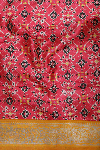 Pink Digital Printed Patola Design Tussar Silk Fabric With Banarasi Border ( 1 Mtr ) - Luxurion World