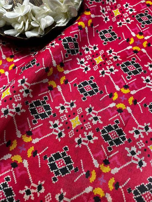 Pink Digital Printed Patola Design Tussar Silk Fabric ( 2.5 Mtr ) - Luxurion World