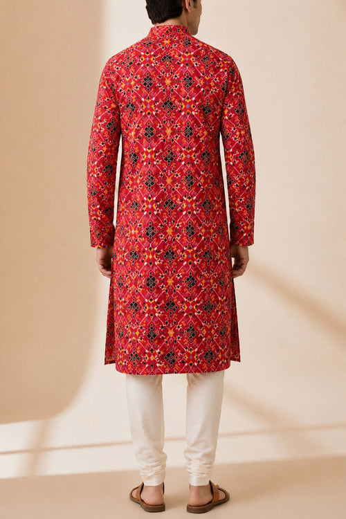 IF1D1RD423121902 Pink Digital Printed Patola Design Tussar Silk Kurta
