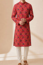 Pink Patola Tussar Silk Kurta — Digital Print, Festive