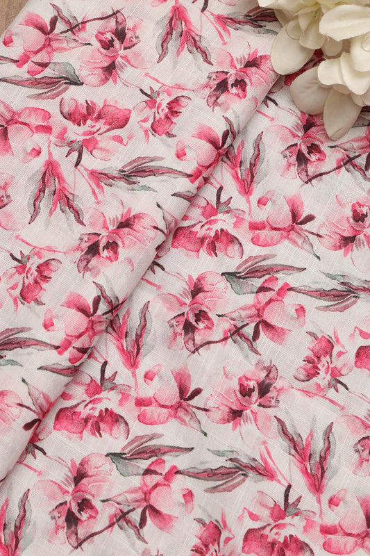Soft Pink Wrinkle Free Cotton Linen Digital Printed Fabric - Luxurion World