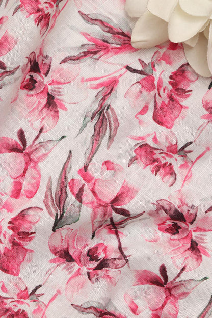 Soft Pink Wrinkle Free Cotton Linen Digital Printed Fabric ( 1 Mtr ) - Luxurion World