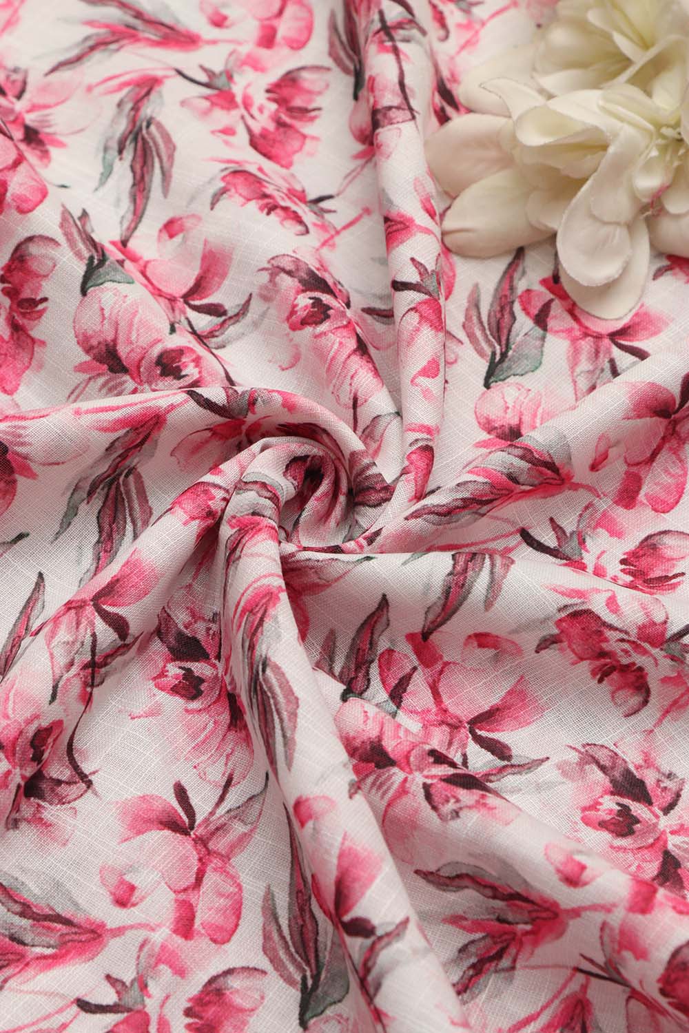 Soft Pink Wrinkle Free Cotton Linen Digital Printed Fabric ( 1 Mtr ) - Luxurion World