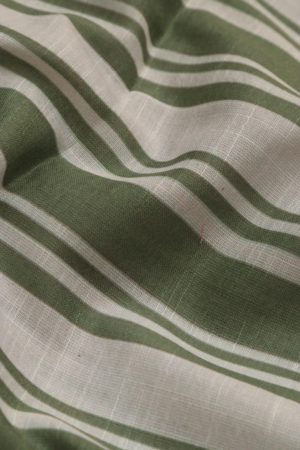 Vibrant Off White & Green Wrinkle Free Cotton Linen Digital Printed Fabric - Luxurion World