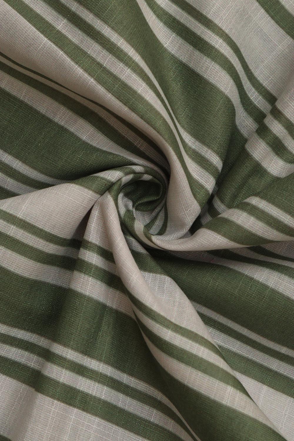 Vibrant Off White & Green Wrinkle Free Cotton Linen Digital Printed Fabric - Luxurion World