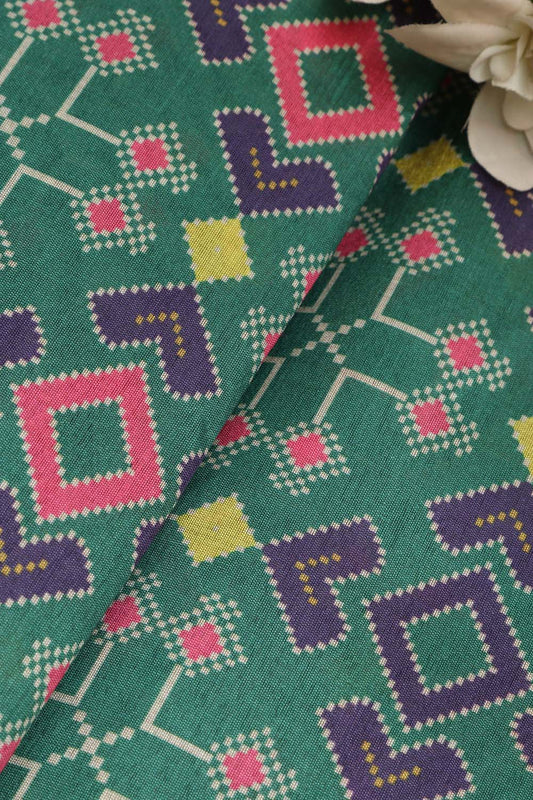 Green Patola Design Tussar Silk Fabric ( 1 Mtr )