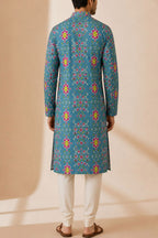 Blue Patola Tussar Silk Kurta — Digital Print, Festive