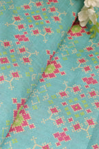 Blue Patola Design Tussar Silk Fabric  - Digital Print ( 1 Mtr ) - Luxurion World