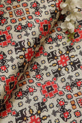 Off White Patola Design Tussar Silk Fabric  - Digital Print ( 1 Mtr ) - Luxurion World