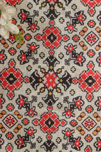 Off White Patola Design Tussar Silk Fabric  - Digital Print ( 1 Mtr ) - Luxurion World