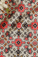 Off White Patola Design Tussar Silk Fabric  - Digital Print ( 1 Mtr ) - Luxurion World